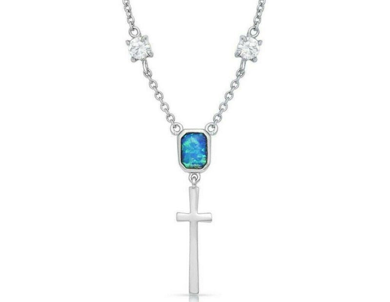Montana Silversmiths Cross Opal DangleNecklace 20"
