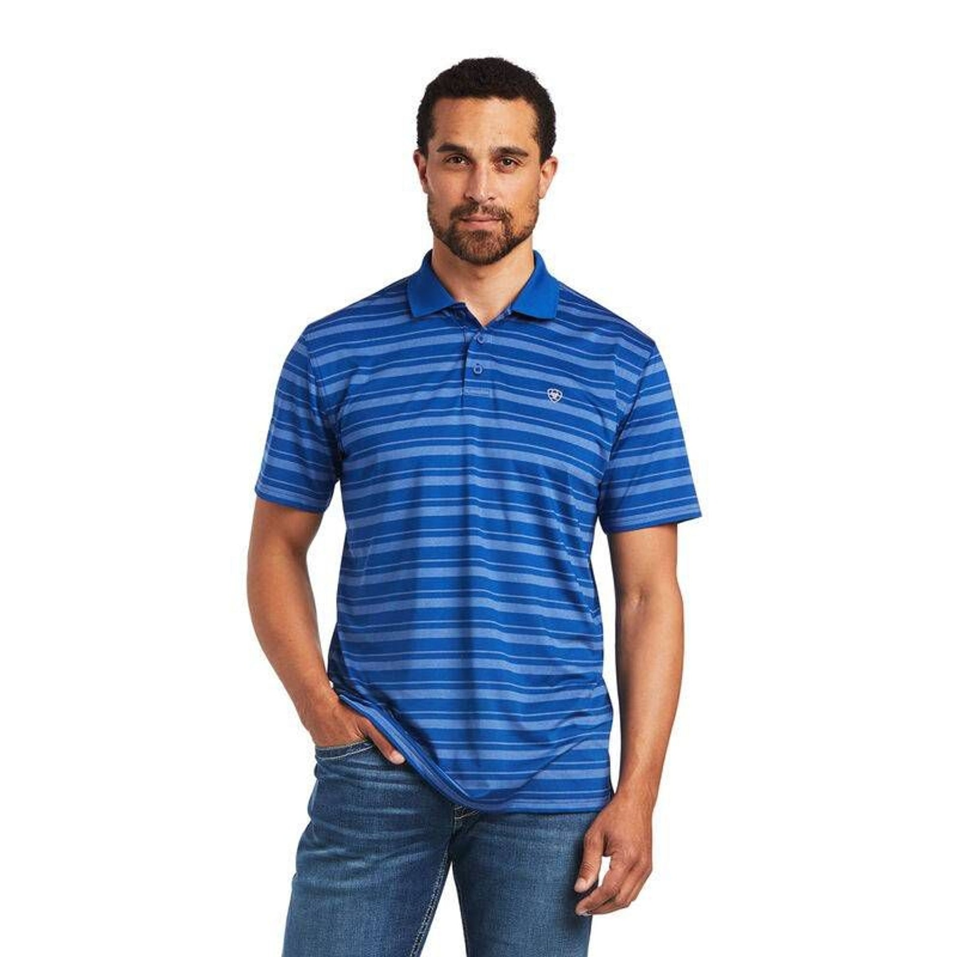 Ariat Mens Ombre Stripe Fitted Short Sleeve Polo S