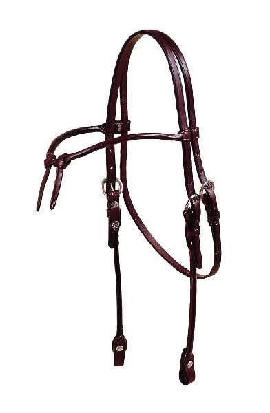 Brow Knot Rolled Bridle Leather Headstall Bk/Gry