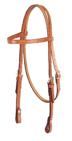 BrowBand Dbl/Stitch Leather Headstall 5/8in Bk/Gry