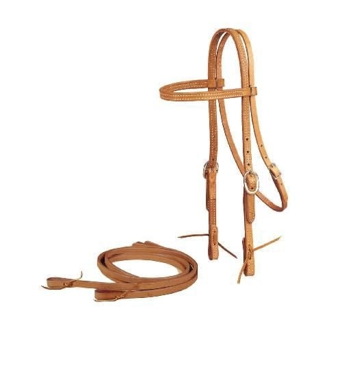 Browband Headstall/Reins-Tie Bit Ends 5/8in Bk/Gry