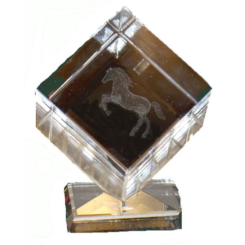 Crystal Etched Rearing Horse Paperweight/Base
