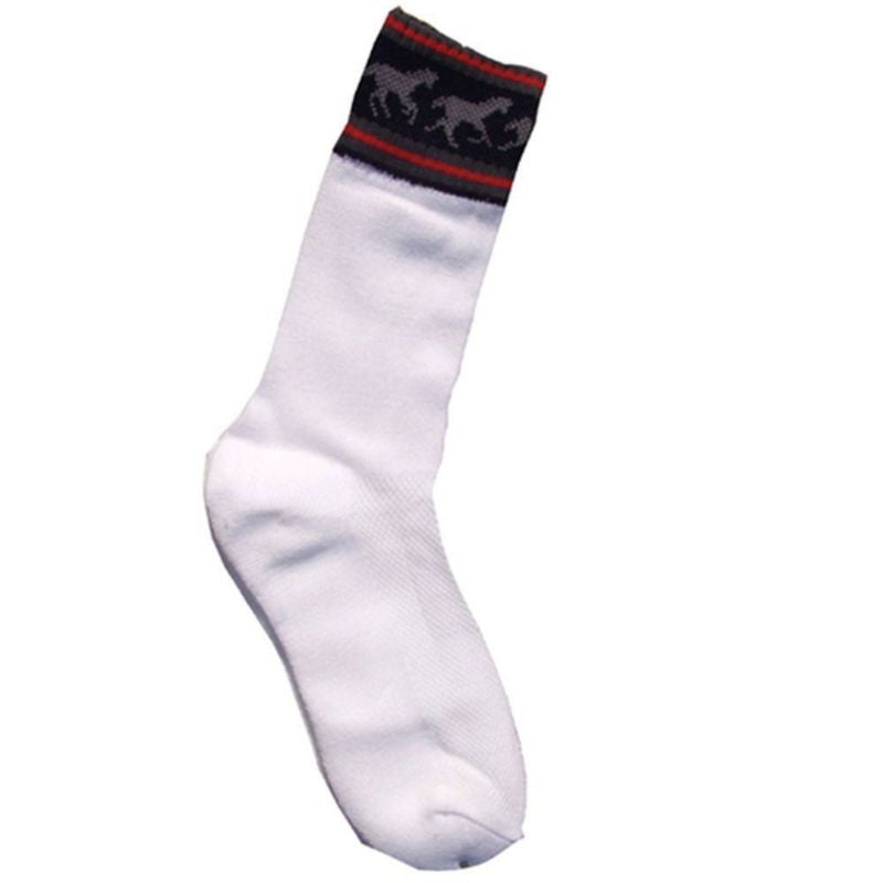 Ladies Sport Horse Pattern Sock White Navy