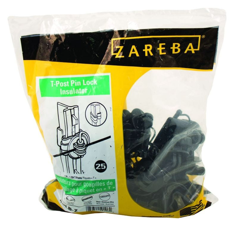 Zareba T-Post Pin Lock Insulator 25 Pack Black