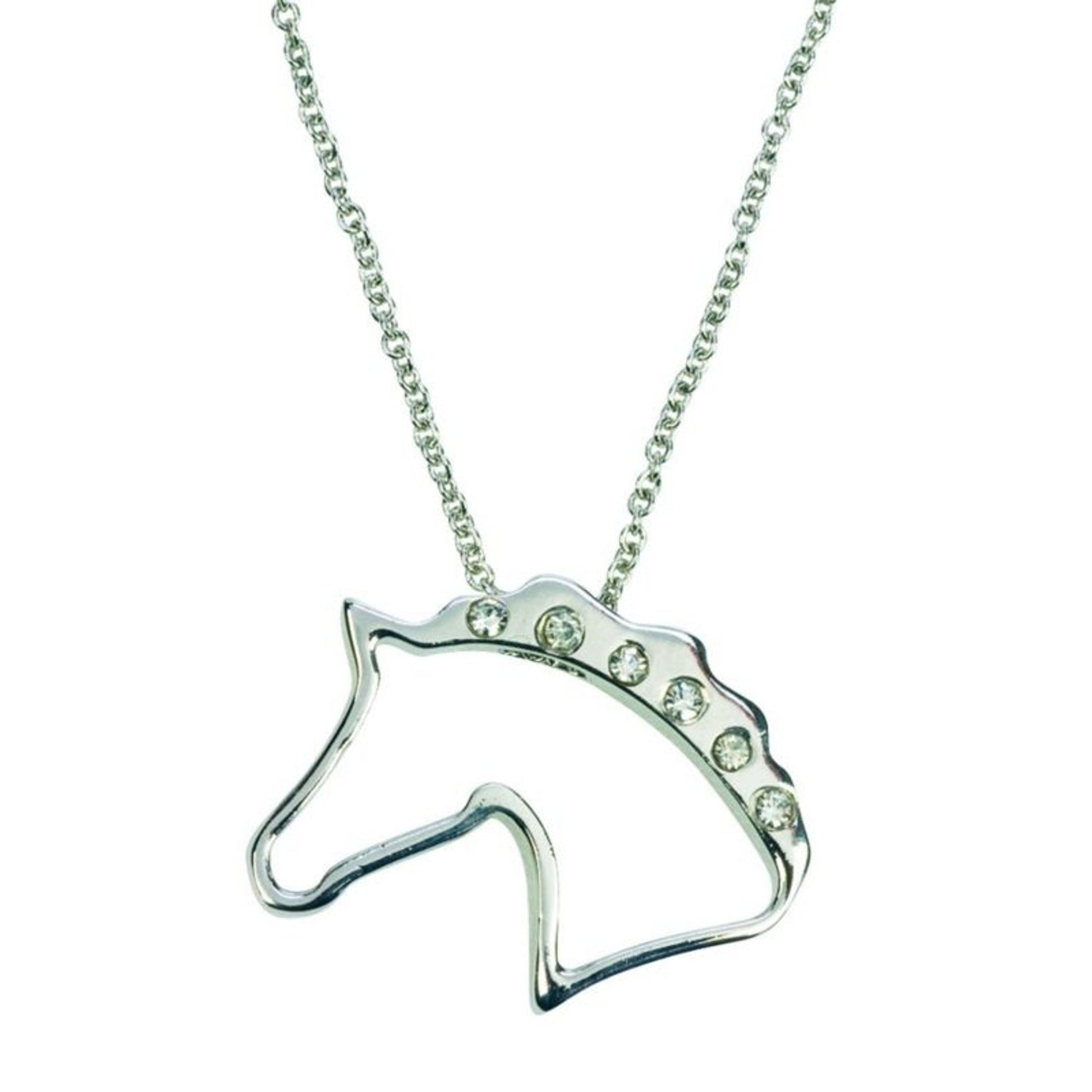 Horsehead Necklace With Rhinestone ManeBk/Wh