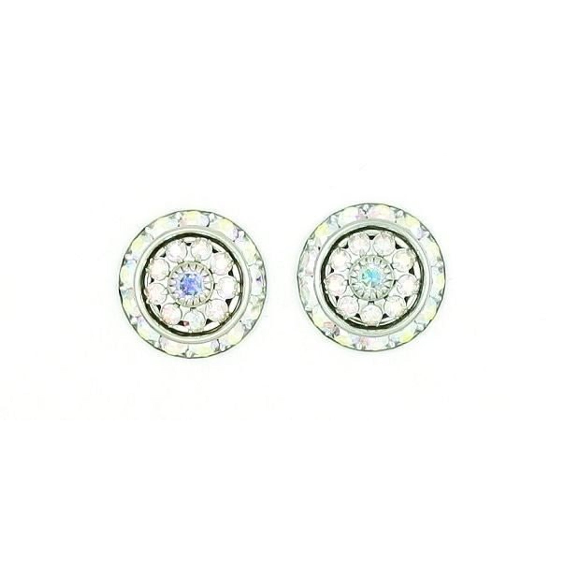 Stone Rondelle Earrings - Aurora Borealis Silver