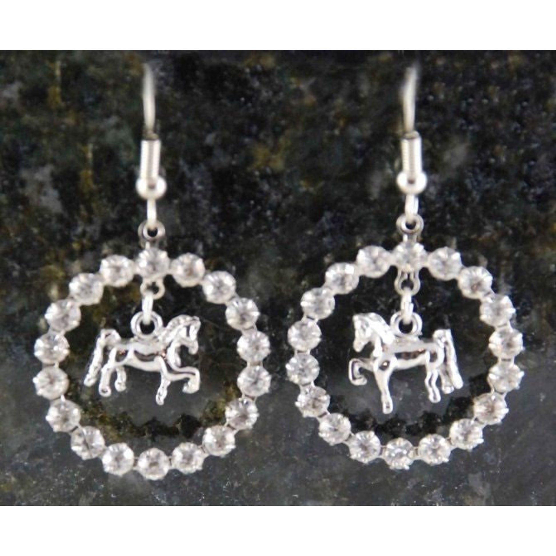 Crystal Ring Saddlebred Fish Hook Earrings Silver