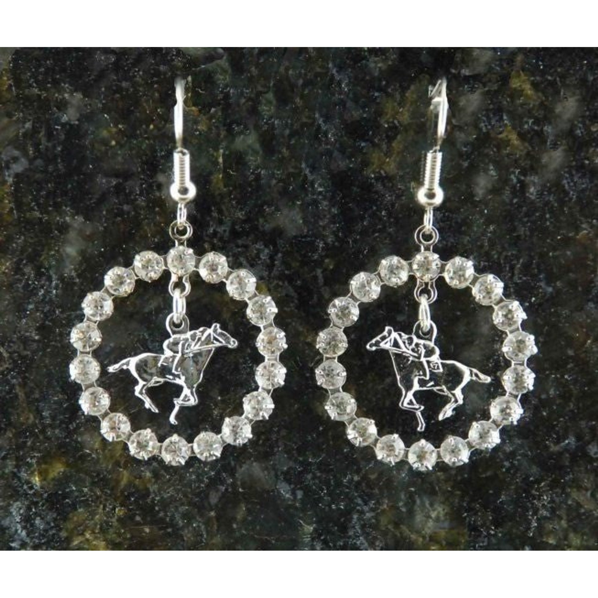 Crystal Ring Thoroughbred Fish Hook Earring Silver