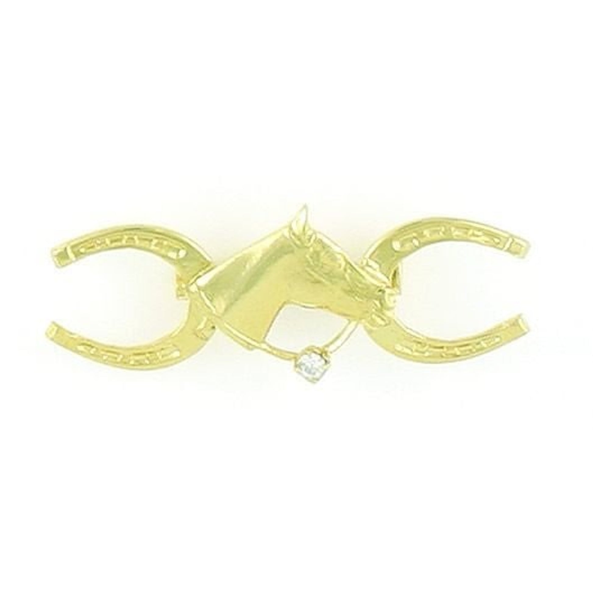 Horse Head With Stone On Horseshoe Stock Pin Gold