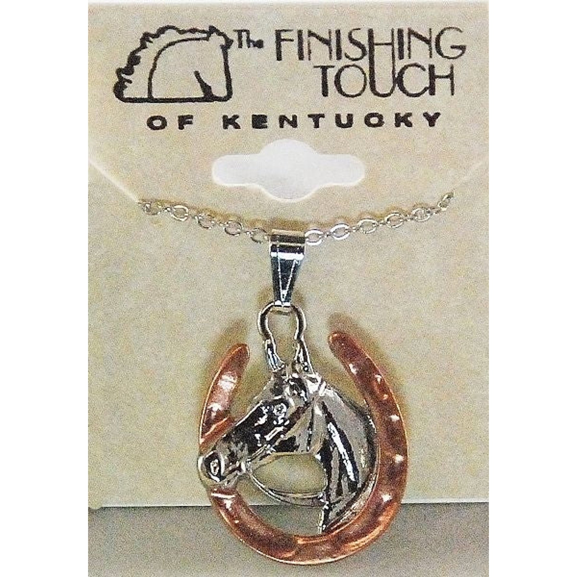 Horse Head/Bridle In Horseshoe Necklace Silv/Copp