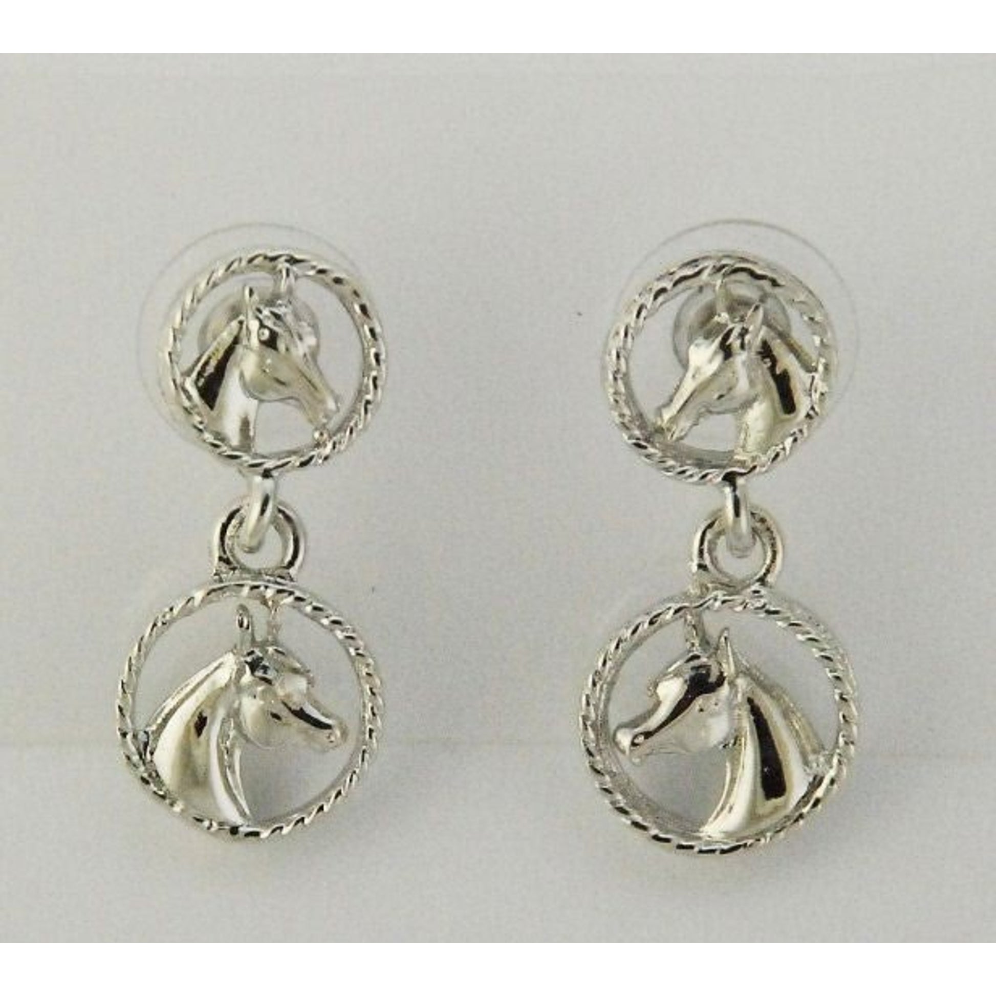 Horse Heads In Circles Earrings Silver