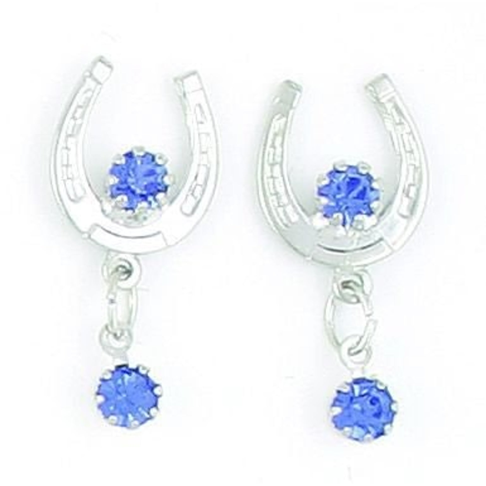 Horseshoe With 2 Sapphires Earrings Silver