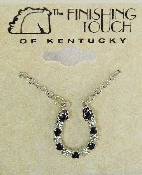 Jet/Crystal Horseshoe Necklace Silver