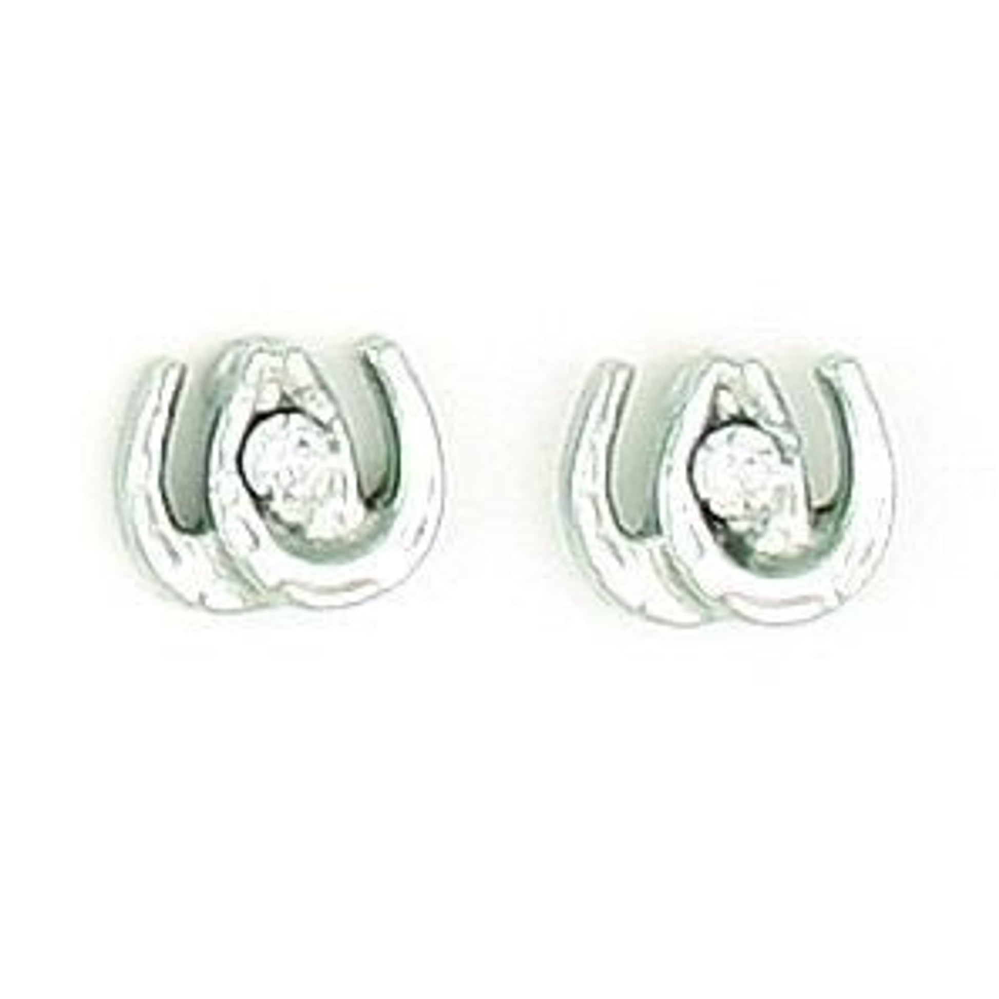 Mini Double Horseshoe Earrings With Stone Silver