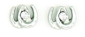 Mini Double Horseshoe Earrings With Stone Silver