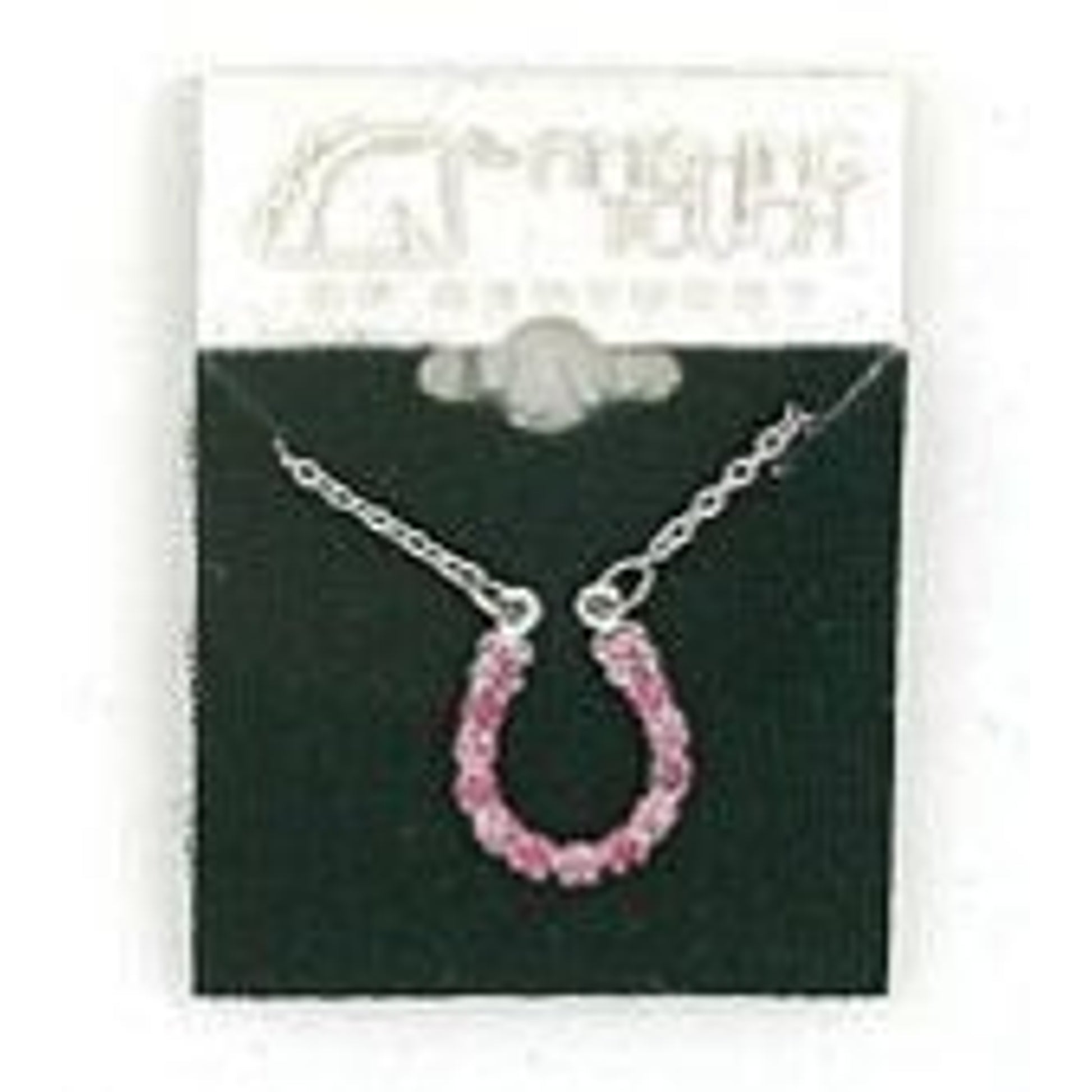 Rhinestone Horseshoe Necklace - Pink Silver