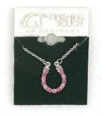 Rhinestone Horseshoe Necklace - Pink Silver