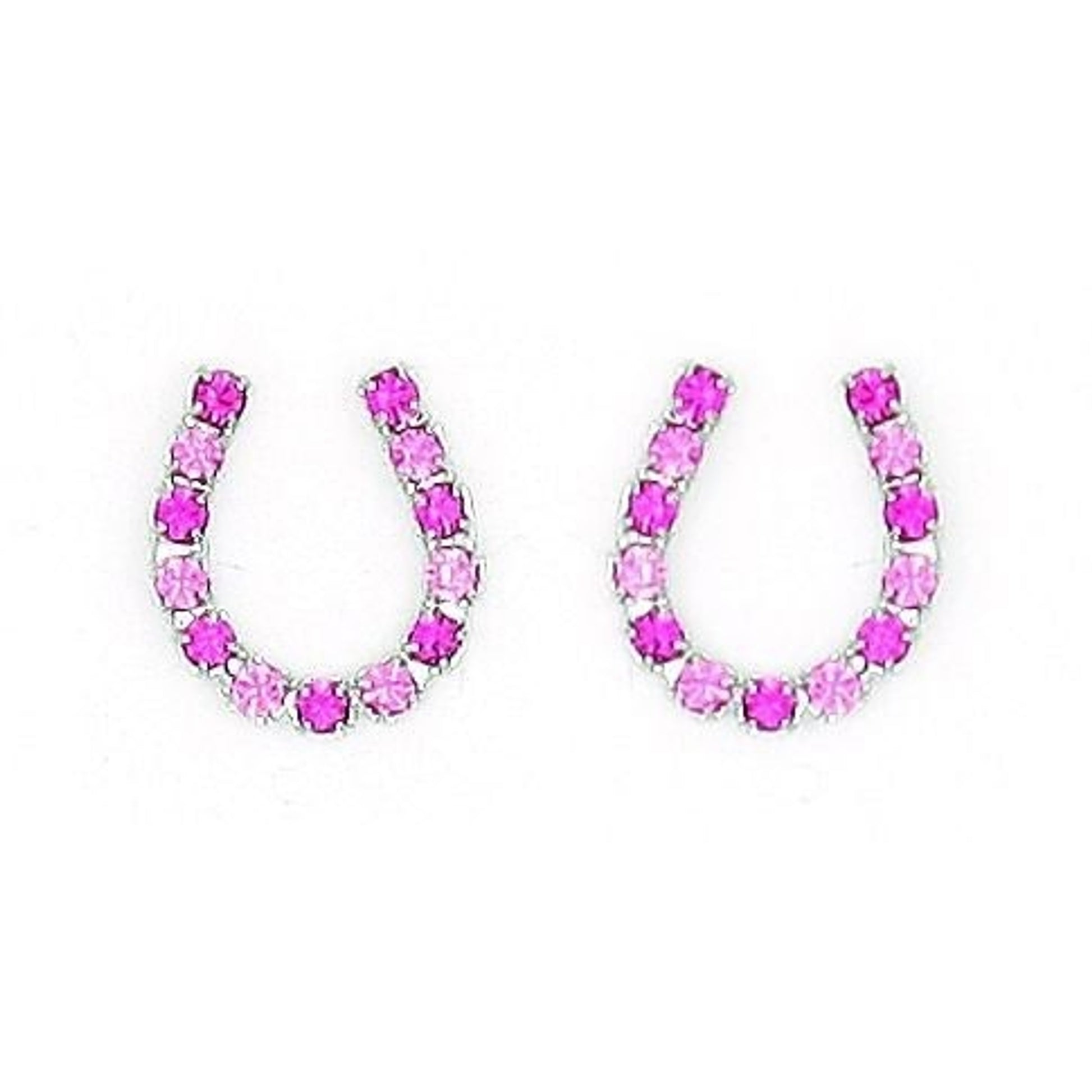 Rhinestone Horseshoe Earrings - Pink Silver