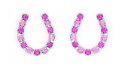 Rhinestone Horseshoe Earrings - Pink Silver
