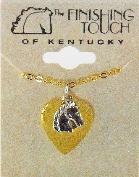2-Tone Heart Locket With Horse Head Charm Silver/Gold