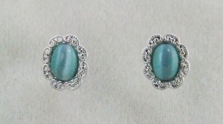Fancy Oval Earrings With Cats Eye Stone Small Silver