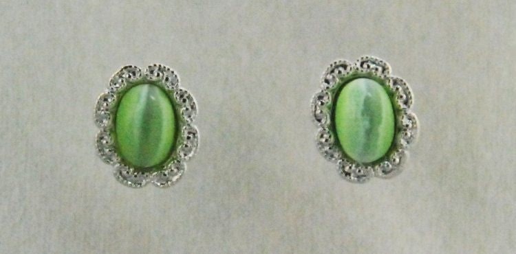 Fancy Oval Earrings With Cats Eye Stone Small Silver