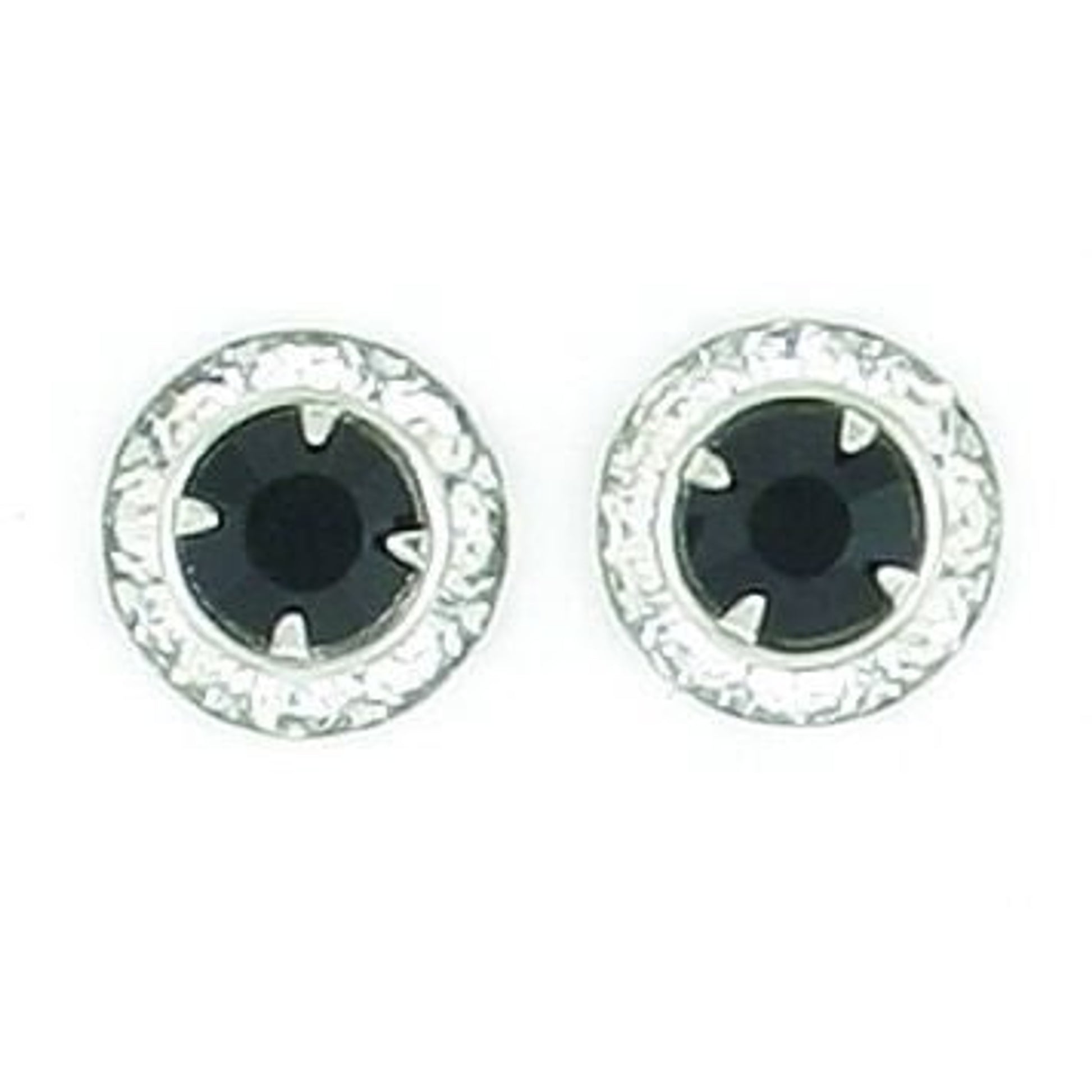 Rondelle Stone Earrings - Jet Black Silver
