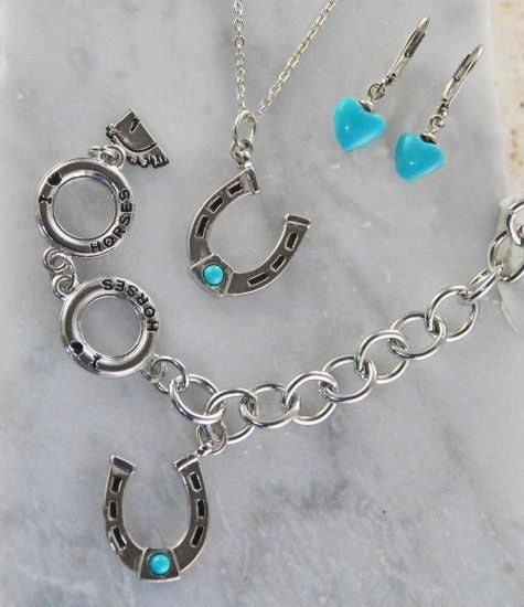 Charm Bracelet/Imitation Turquoise Cabs Silver