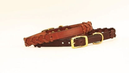 Tory Laced Leather Dog Collar With Name Plate 12in Br