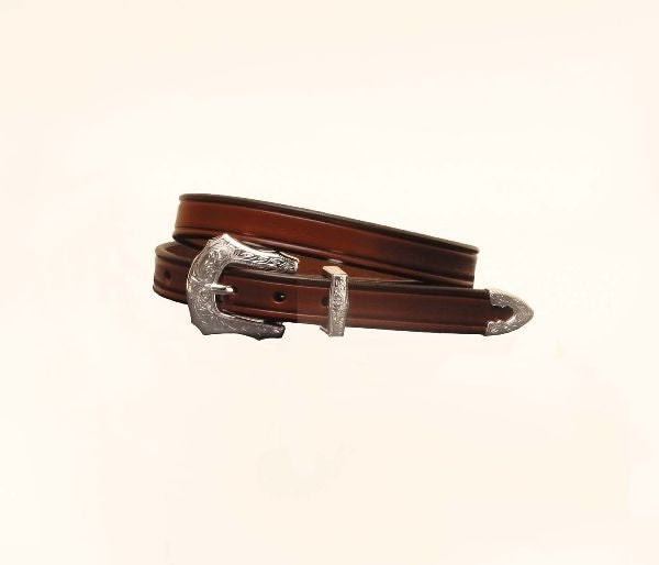 Plain Creased Belt/3Pc Silver Buckle Set 24 Brn