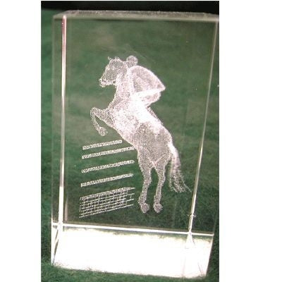 Crystal Weight with Jumping Horse Etching