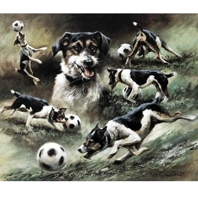 Footballing Dog By Mick Cawston 12 x 10