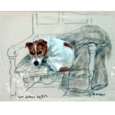 Terrier Waiting By Gill Evans Matted 12.75x10.75