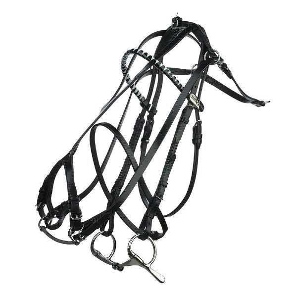 HorZe Double Check French Bridle Cob Black