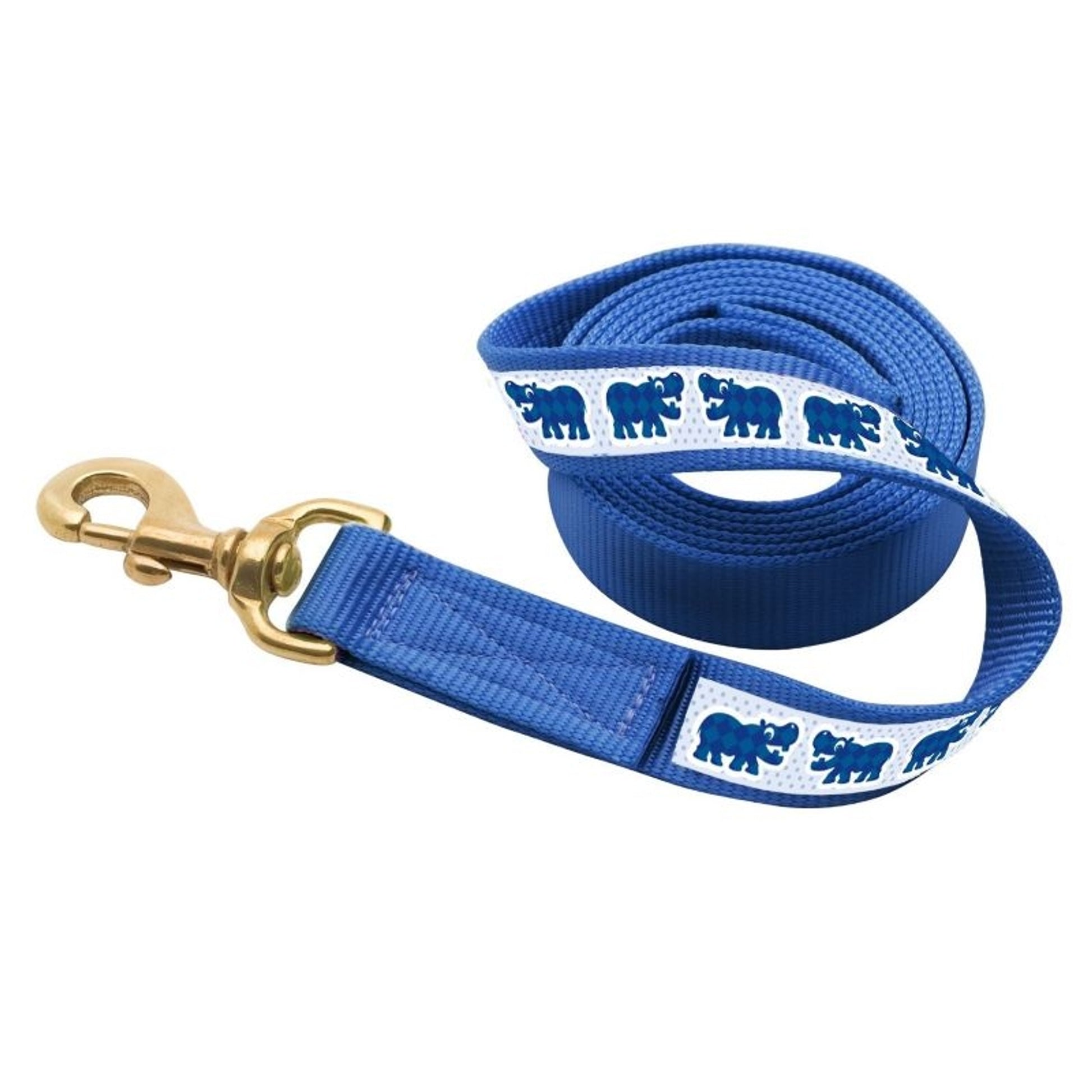 Perris Ribbon Lead with Snap - Blue Hippos 6ft Brn