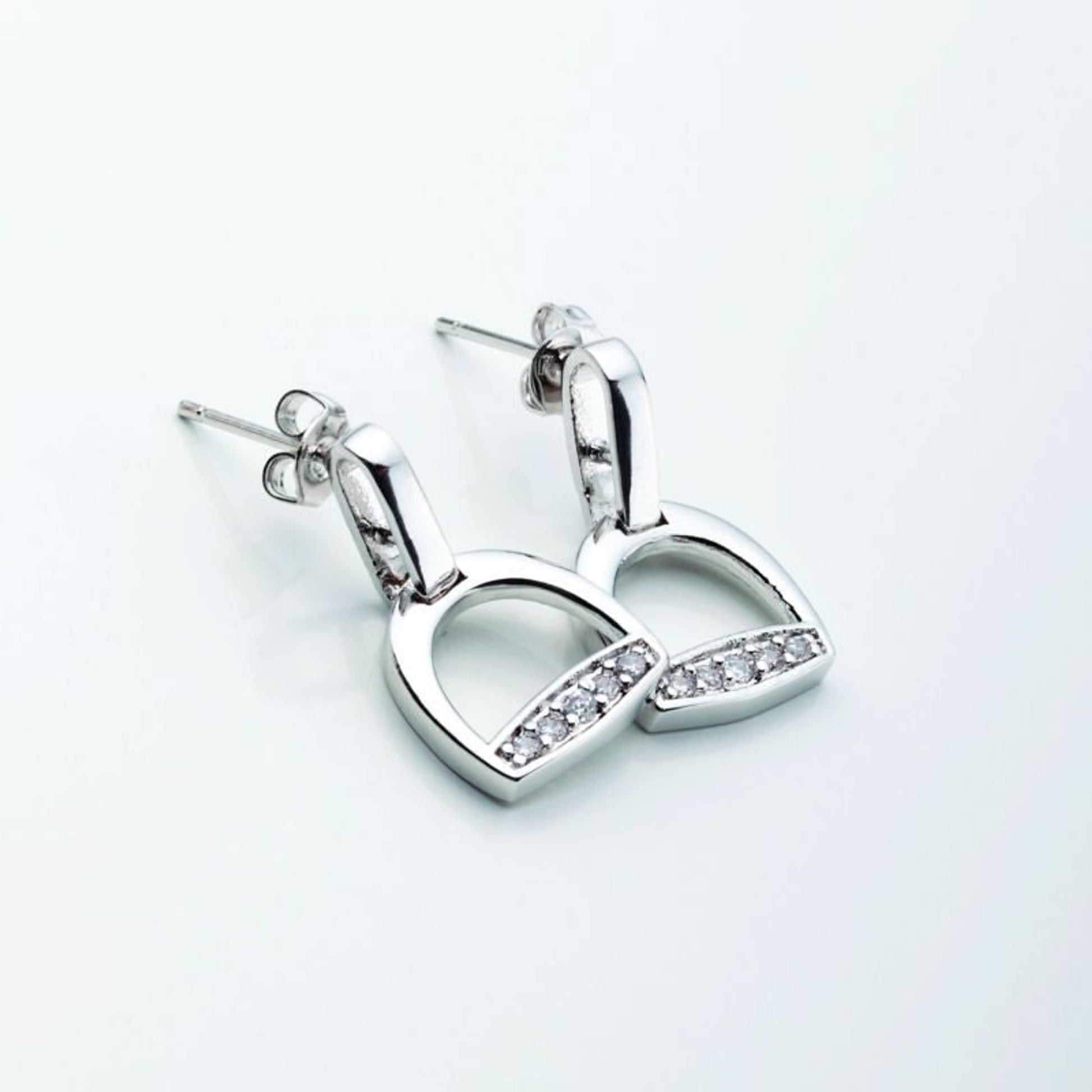 Stirrups with Clear Cz Rhinestones Post EarringsBk/Wh