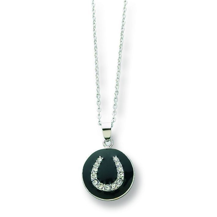 Horse Shoe Pendant Necklace With CzBk/Wh