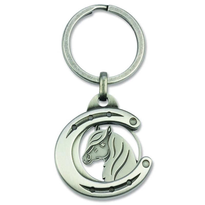 Horse Shoe with Horse Head Keychain Steel