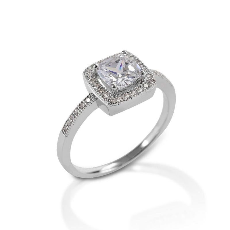 Kelly Herd 925 Sterling Silver Clear Sq Ring 6