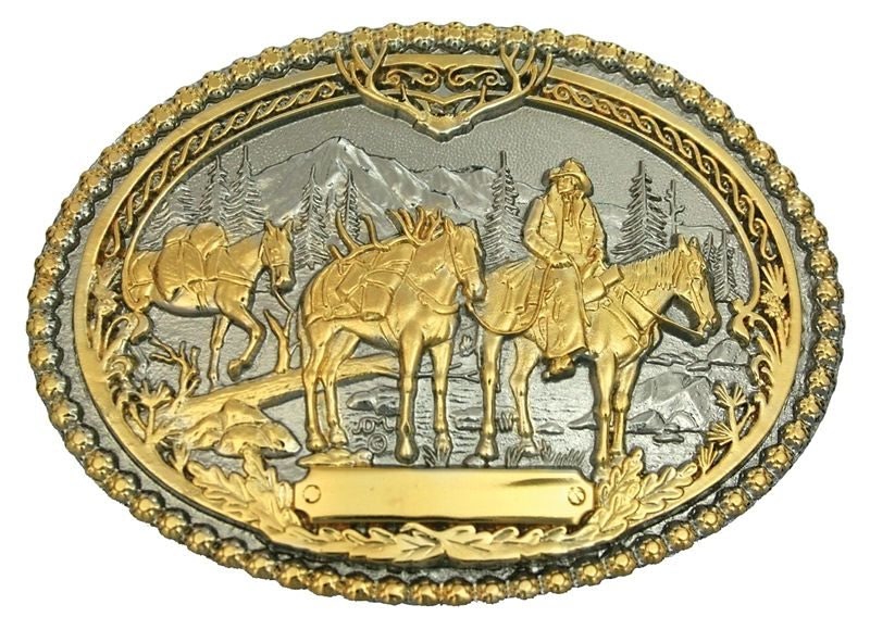 Pack Horses/Rider Two Tone Attitude Belt Buckle Br