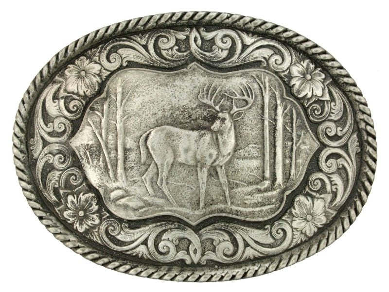 Montana Deer Scene Classic Antiq Belt Buckle