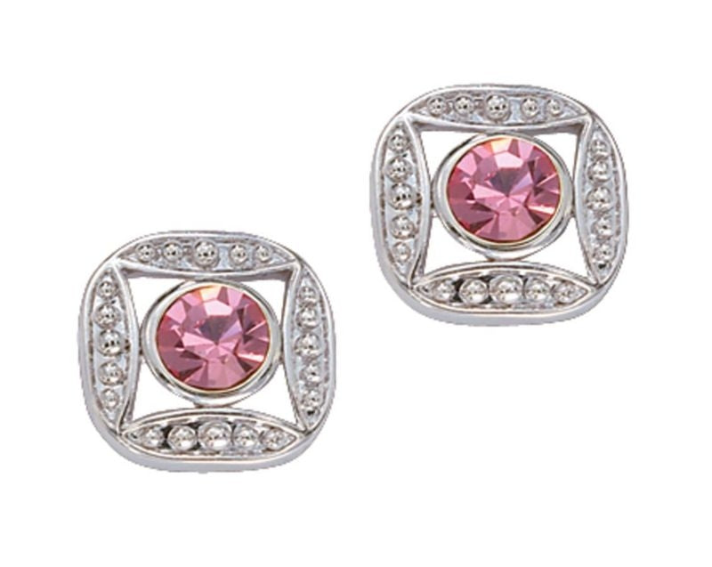 Bezel Set Square Pink Crystal Earrings