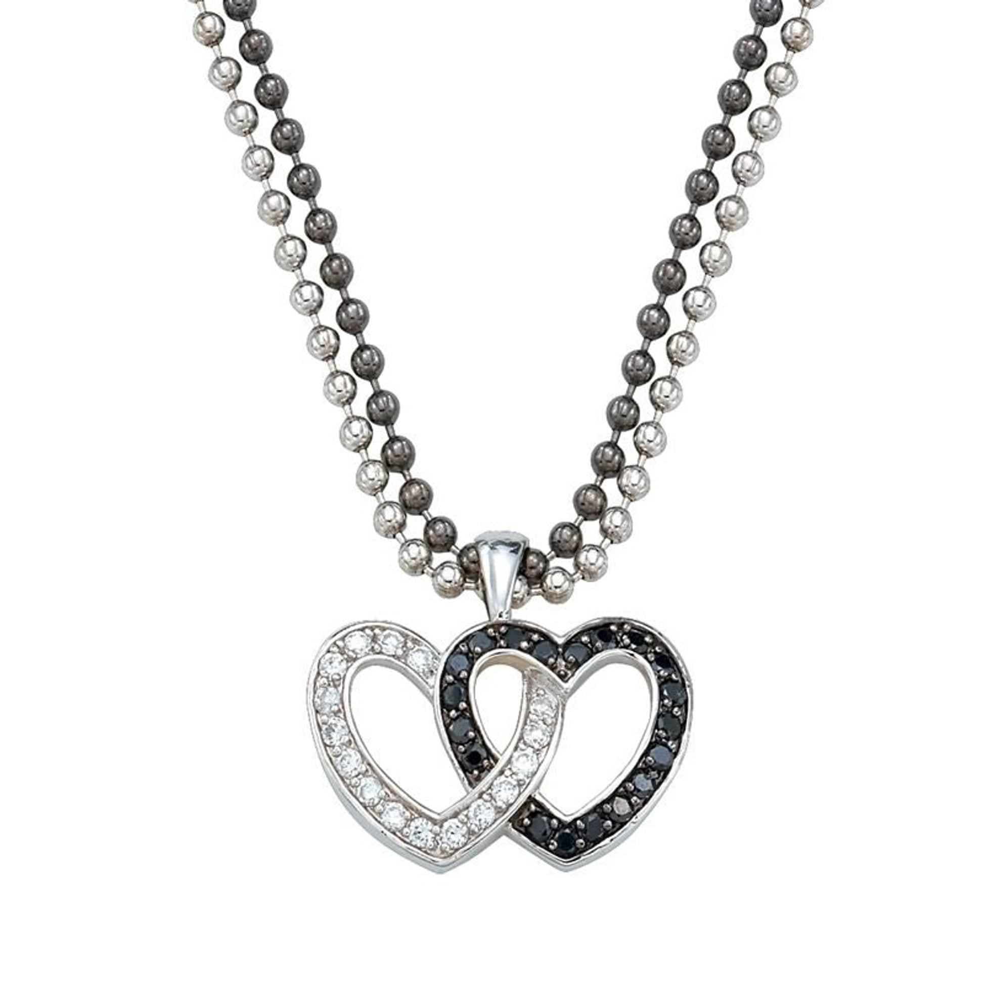 Crystal And Black Double Heart Pendant Necklace