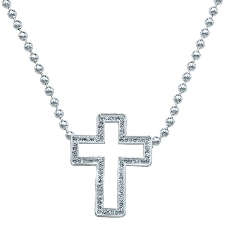 Open Cross In Crystal Frame Pendant Necklace