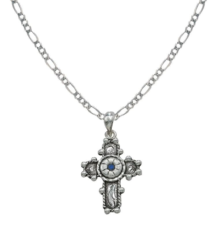 Montana Silversmiths Beaded Cross with Blue Flower