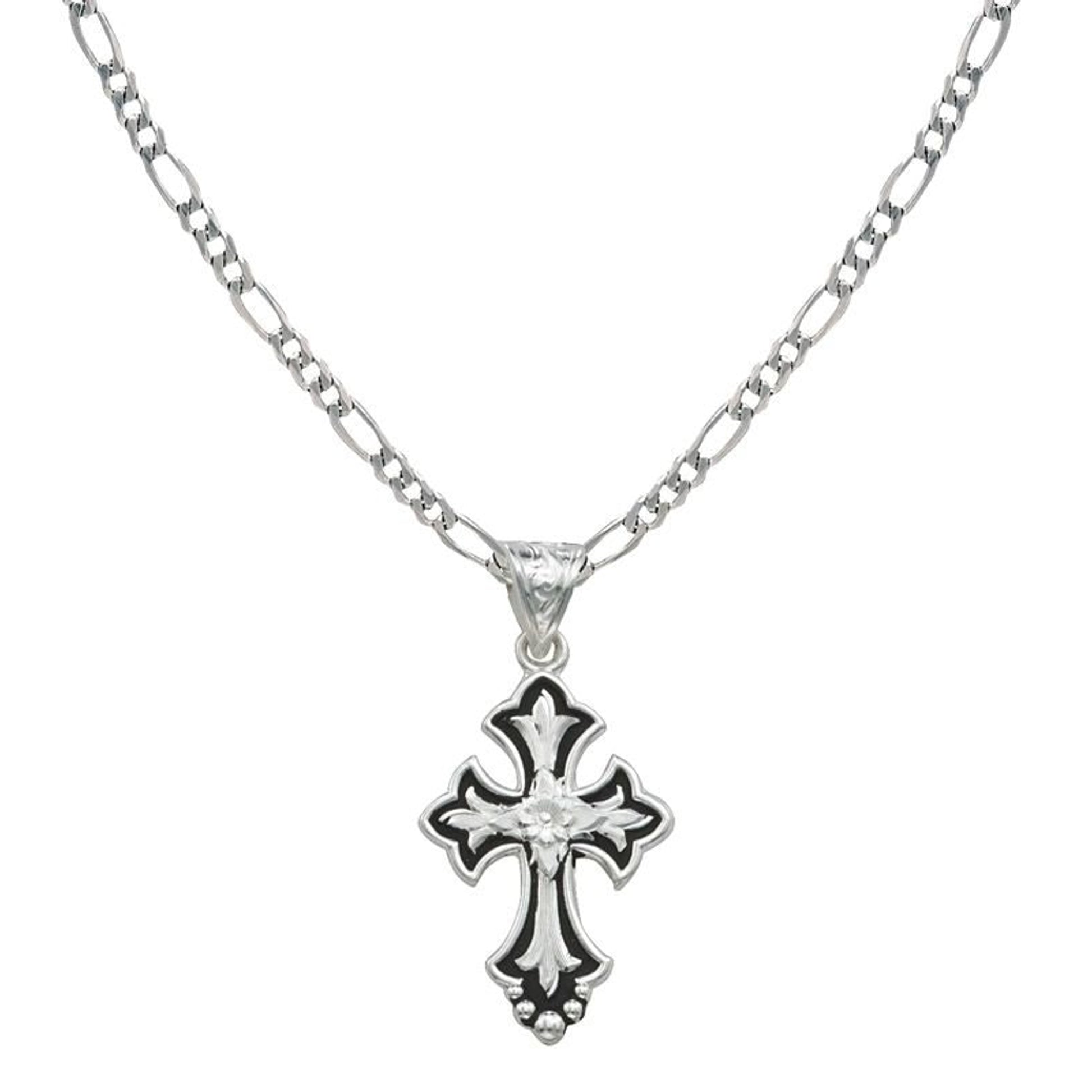 Flower On Silver And Black Cross Fluery