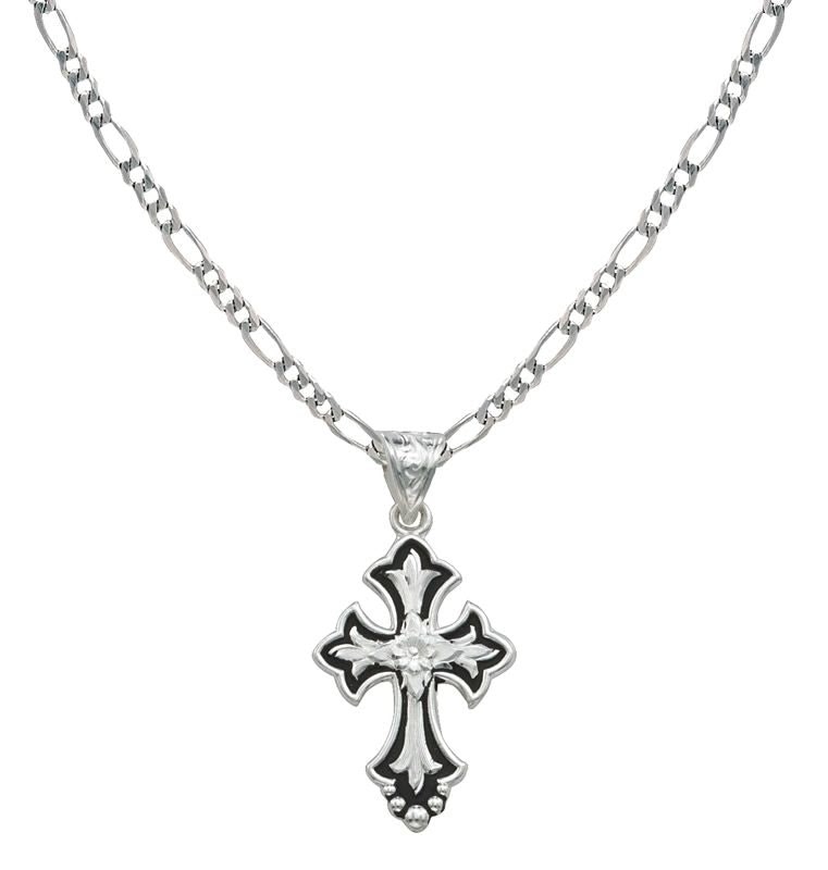 Flower On Silver And Black Cross Fluery
