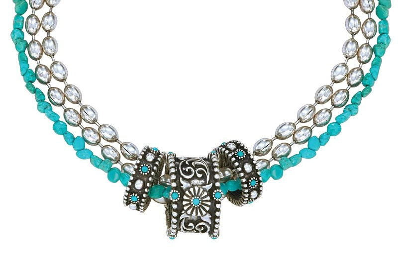 Turquoise Passion Flower Rings Torsade Necklace