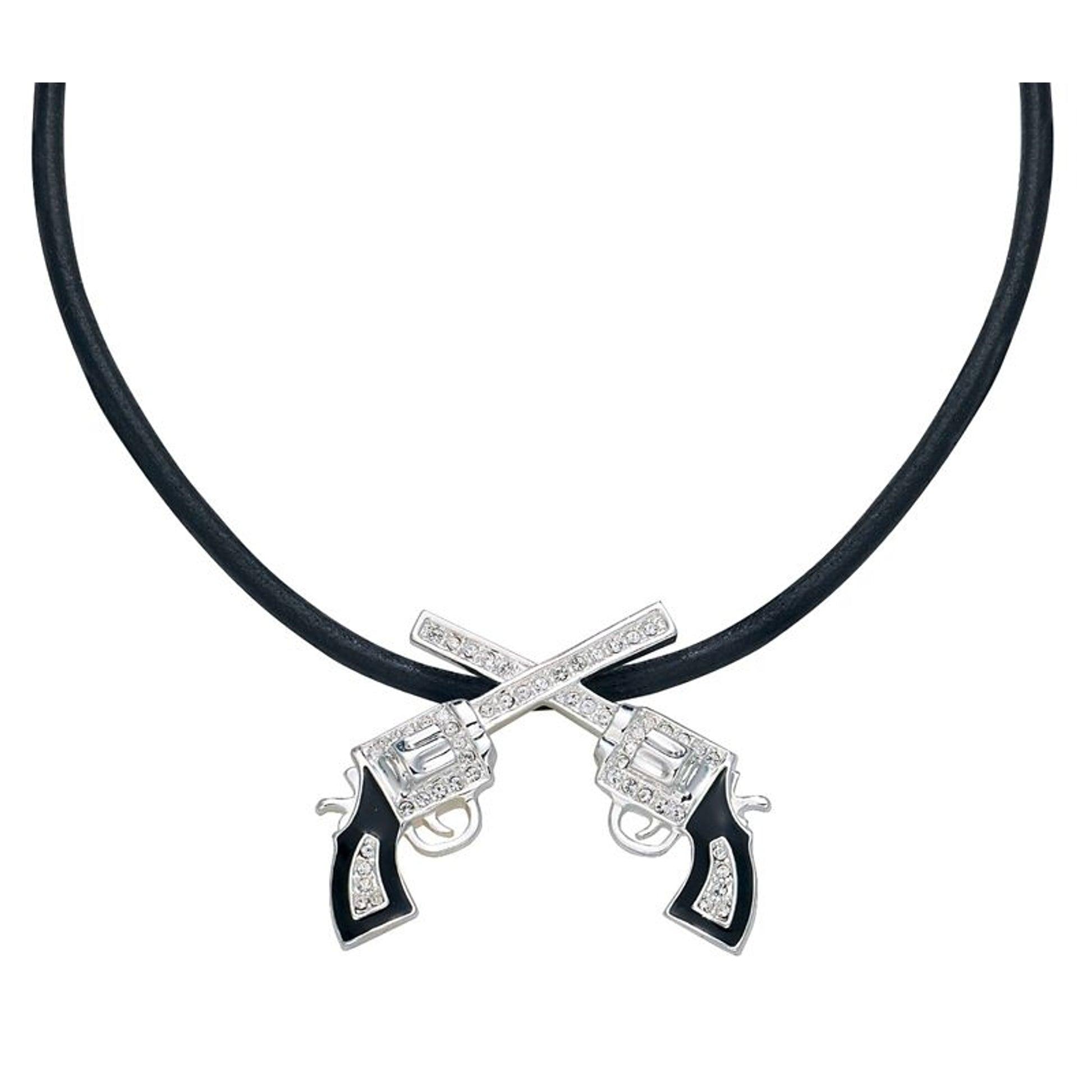 Montana Slvsmiths Crossed Pistols Leather Necklace