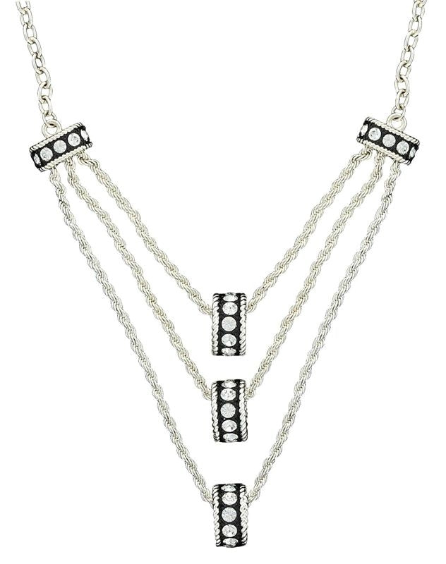 Montana Three Tier Crystal Rings In Black Necklace